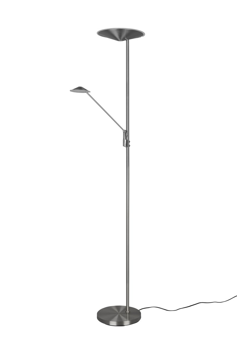 Brantford acero cepillado lámpara de pie De Trio Lighting - El regulador de intensidad del sensor integrado le permite ajustar fácilmente el brillo y el color, mientras que la fuente de luz principal y el brazo de lectura se pueden usar por separado para una iluminación flexible.