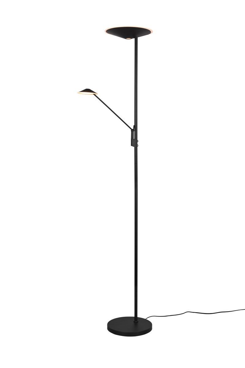 Brantford Negro lámpara de pie De Trio Lighting - El regulador de intensidad del sensor integrado le permite ajustar fácilmente el brillo y el color, mientras que la fuente de luz principal y el brazo de lectura se pueden usar por separado para una iluminación flexible.