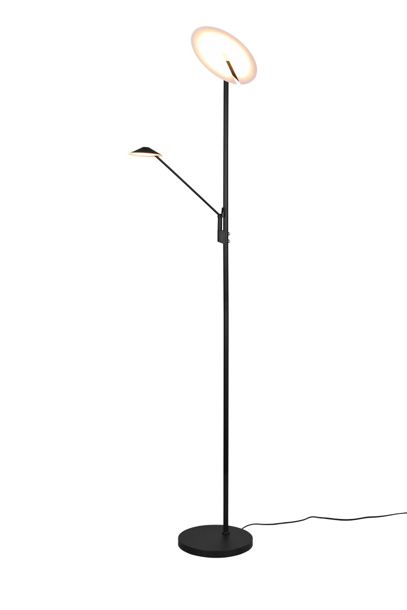 Brantford Negro lámpara de pie De Trio Lighting - El regulador de intensidad del sensor integrado le permite ajustar fácilmente el brillo y el color, mientras que la fuente de luz principal y el brazo de lectura se pueden usar por separado para una iluminación flexible.