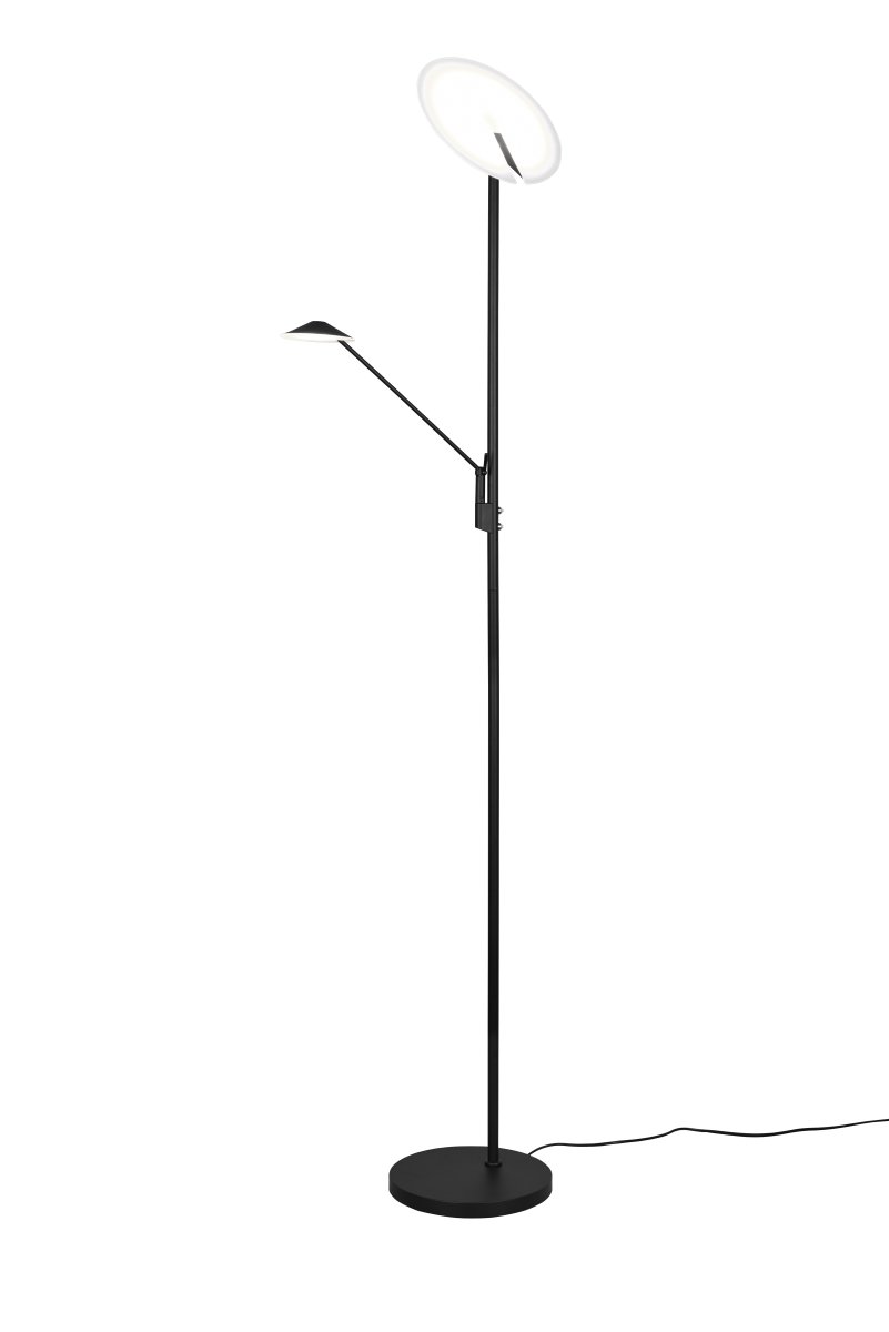 Brantford Negro lámpara de pie De Trio Lighting - El regulador de intensidad del sensor integrado le permite ajustar fácilmente el brillo y el color, mientras que la fuente de luz principal y el brazo de lectura se pueden usar por separado para una iluminación flexible.