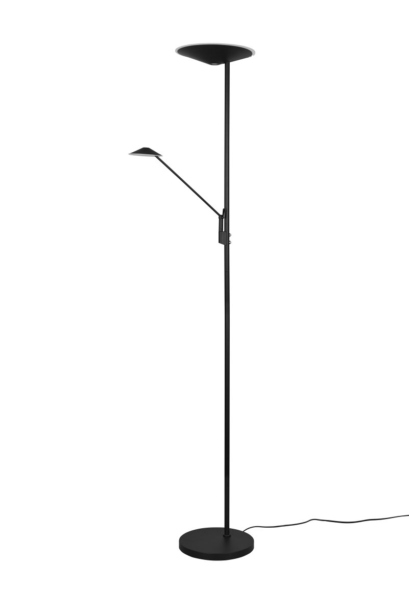 Brantford Negro lámpara de pie De Trio Lighting - El regulador de intensidad del sensor integrado le permite ajustar fácilmente el brillo y el color, mientras que la fuente de luz principal y el brazo de lectura se pueden usar por separado para una iluminación flexible.