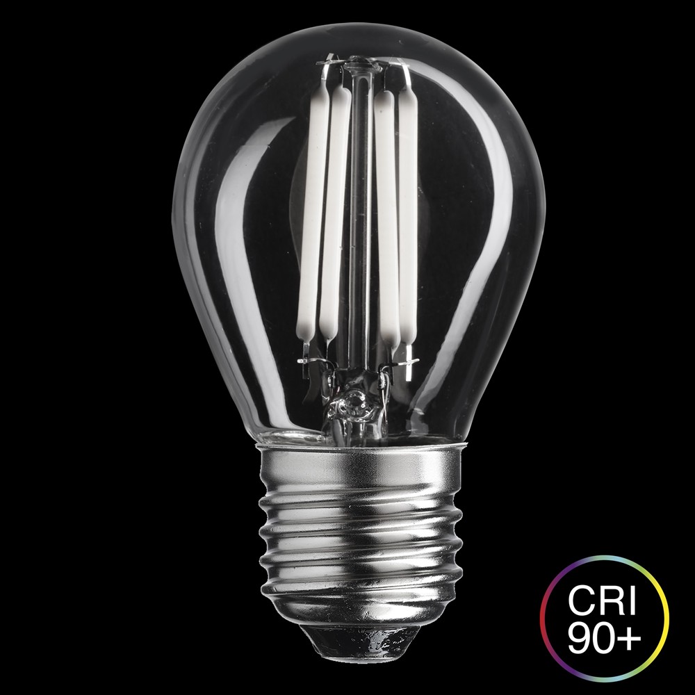 LED E27 globo 4W 2700K regulable Transparente De Unison - Bombilla esférica regulable UNI-WHITE E27 de 4W y 2700K, transparente.