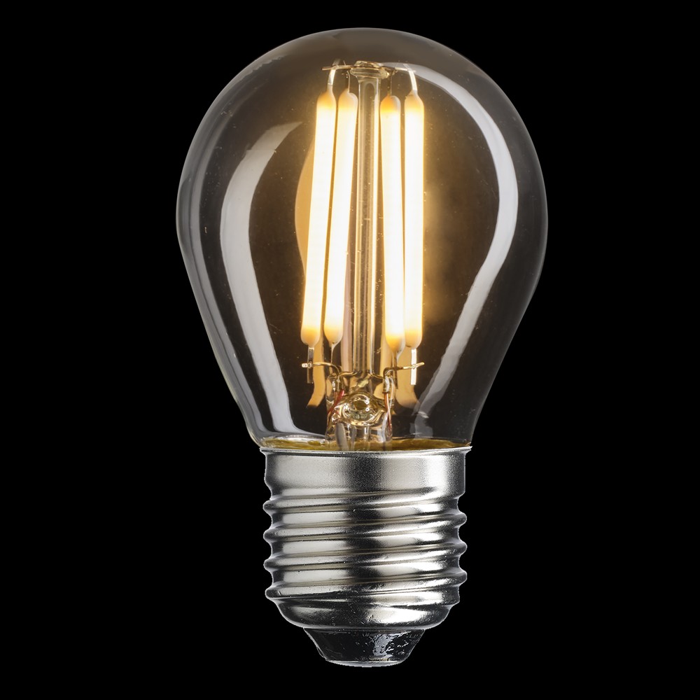 LED E27 globo 4W 2700K regulable Transparente De Unison - Bombilla esférica regulable UNI-WHITE E27 de 4W y 2700K, transparente.
