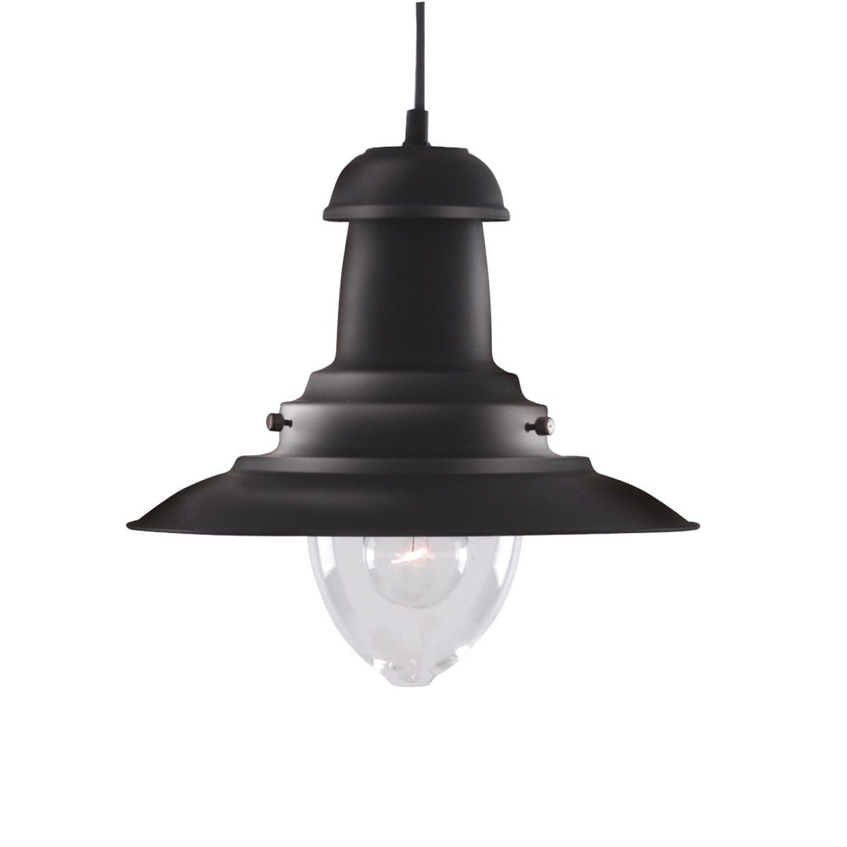 Fisherman Ø32 Negro Lámpas de techo De Searchlight - La lámpara de techo Fisherman en color negro con pantalla de cristal transparente es una lámpara robusta de estilo industrial clásico.