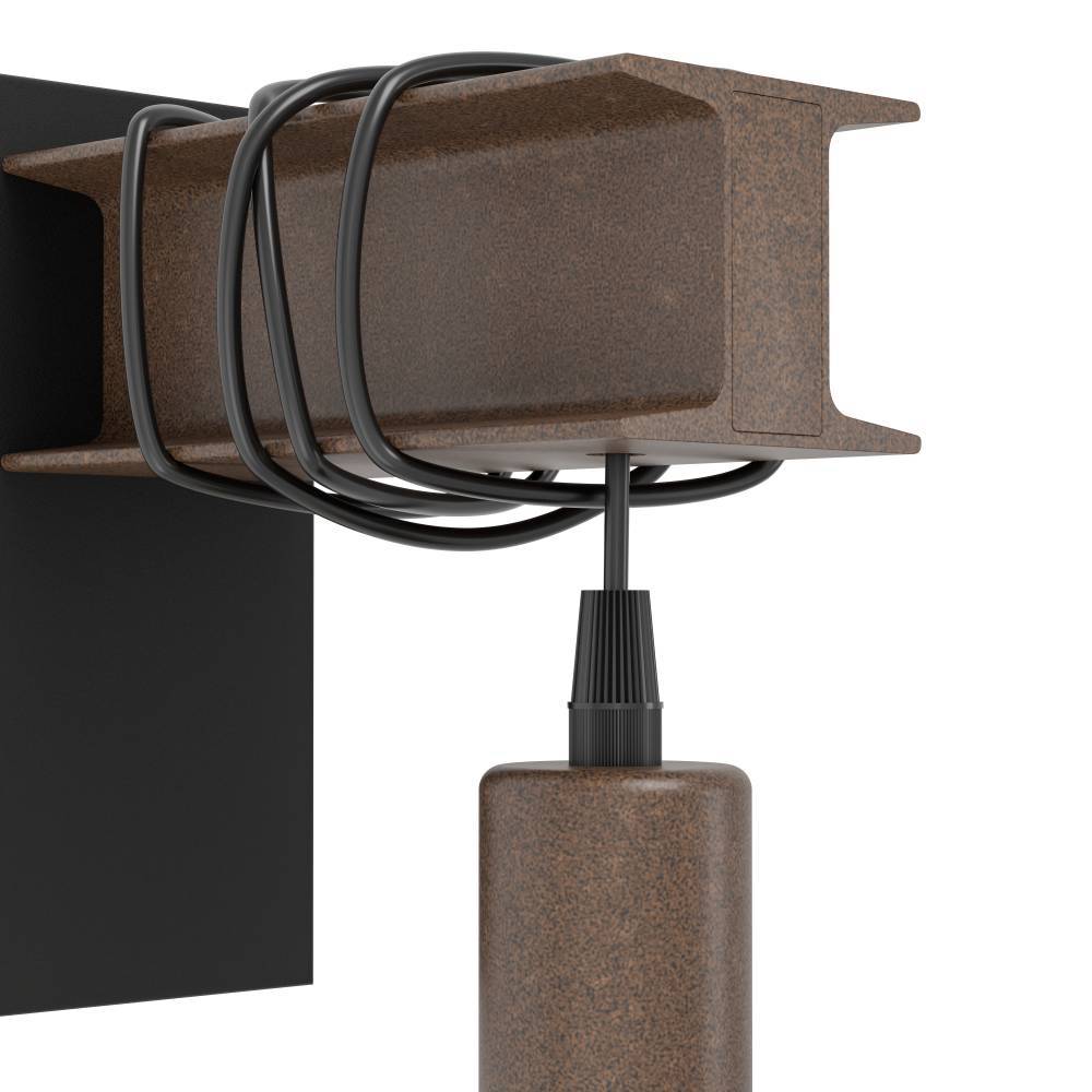 Townshend Marrón lámpara de pared De Eglo - Los robustos detalles de color &oacute;xido y el cable visible le dan a la l&aacute;mpara un toque r&uacute;stico, mientras que la bombilla expuesta subraya el estilo industrial.