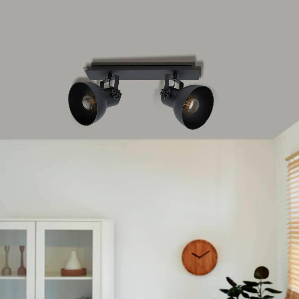 Barnstaple 2 Negro foco de techo De Eglo - Los dos focos orientables permiten dirigir la luz exactamente donde la necesitas, lo que hace que la l&aacute;mpara sea perfecta para iluminar la cocina, el pasillo o el estudio.