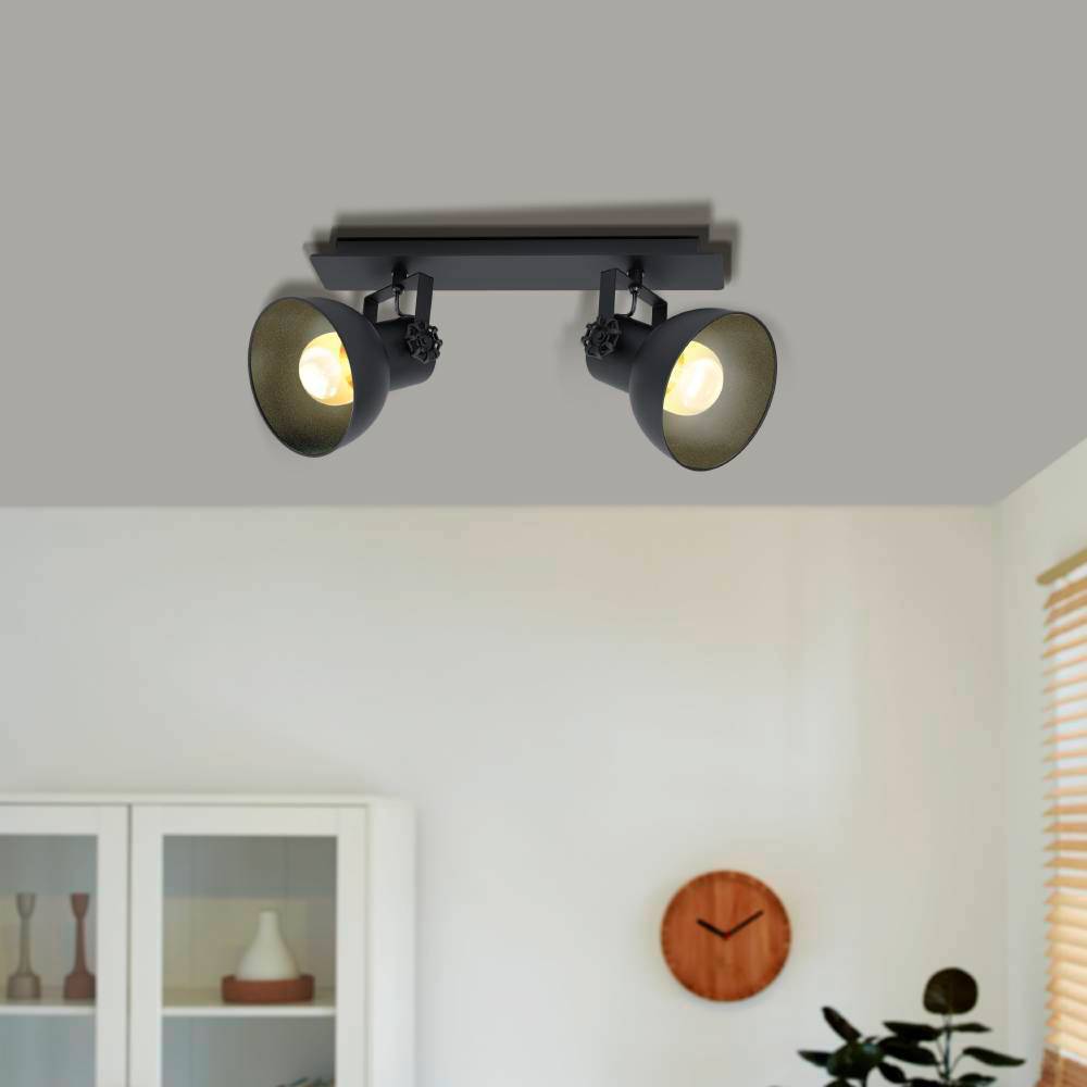 Barnstaple 2 Negro foco de techo De Eglo - Los dos focos orientables permiten dirigir la luz exactamente donde la necesitas, lo que hace que la l&aacute;mpara sea perfecta para iluminar la cocina, el pasillo o el estudio.