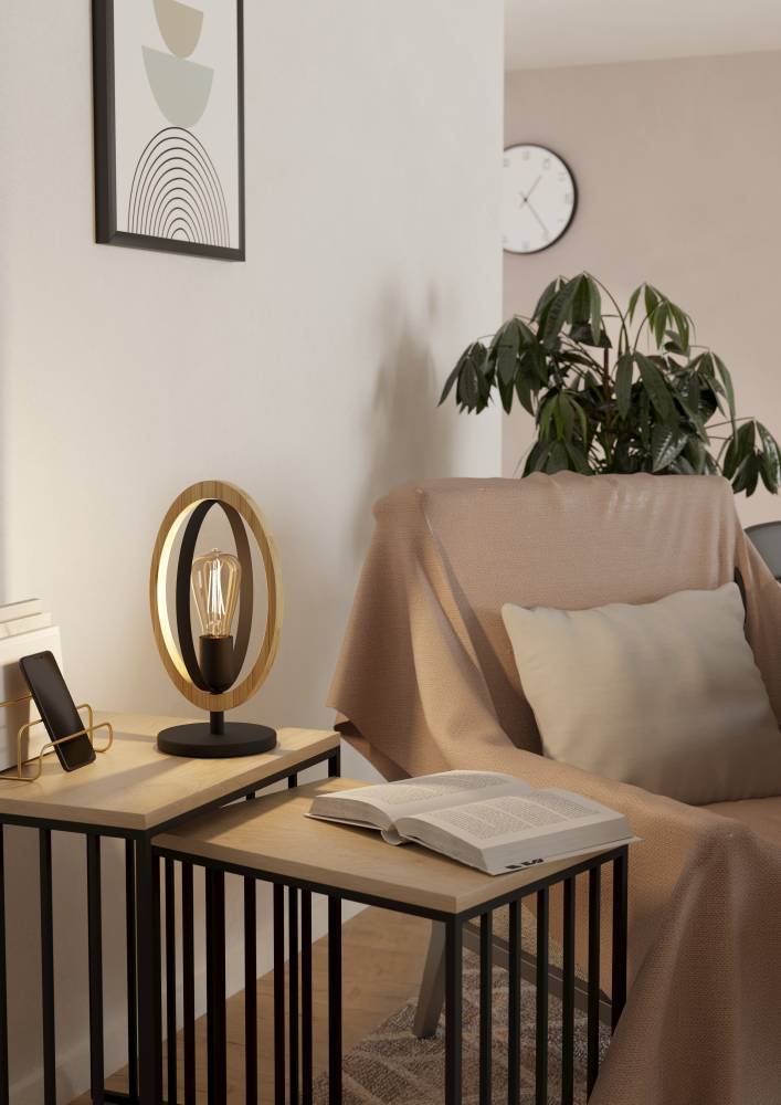 Basildon 35cm Negro lámpara de mesa De Eglo - Su diseño abierto y su fuente de luz decorativa hacen de la lámpara una fuente de luz funcional y un hermoso detalle interior.