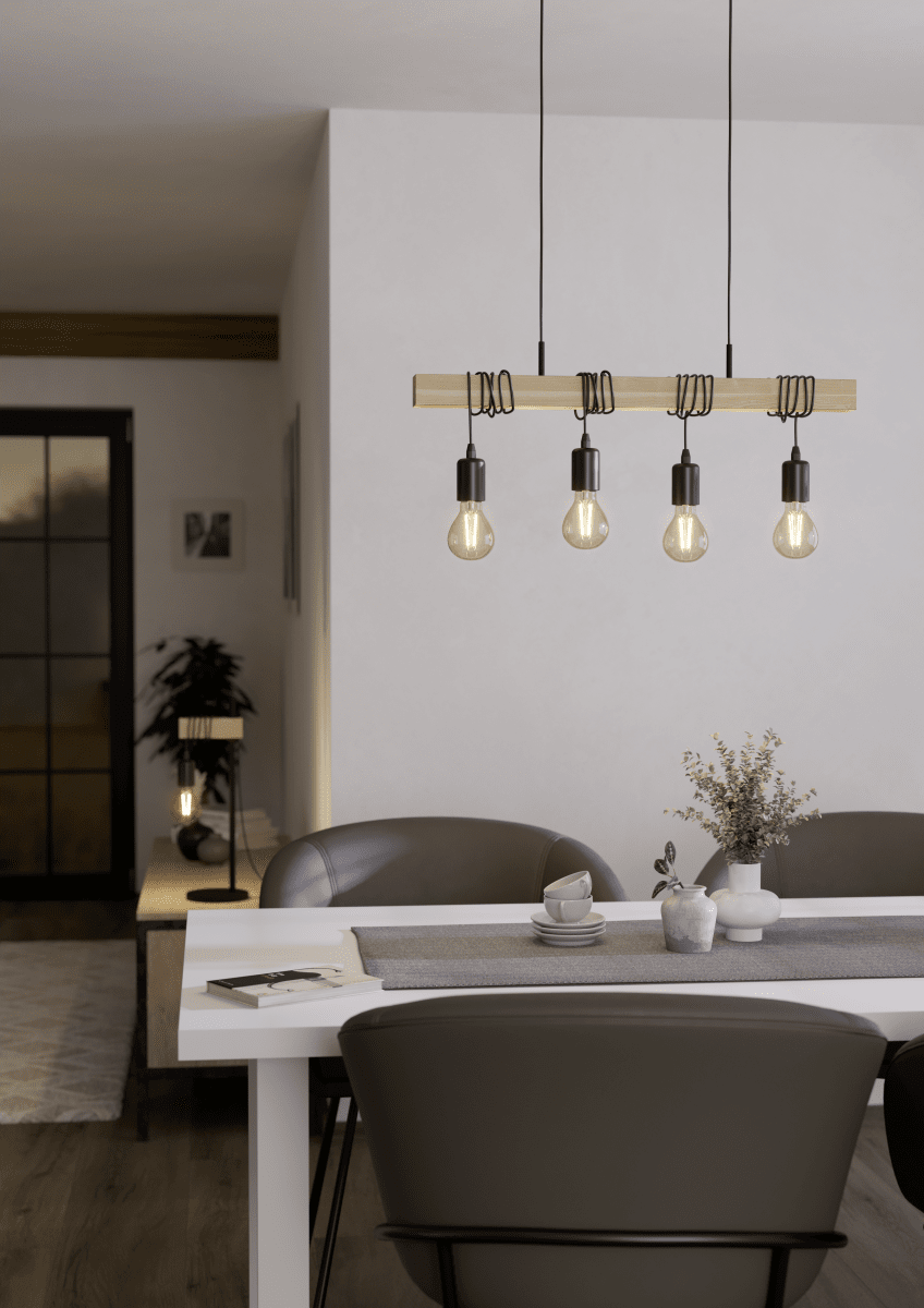 Townshend 70cm Madera Lámpas de techo De Eglo - La l&aacute;mpara colgante Townshend, de estilo r&uacute;stico, combina metal y madera en un dise&ntilde;o moderno.