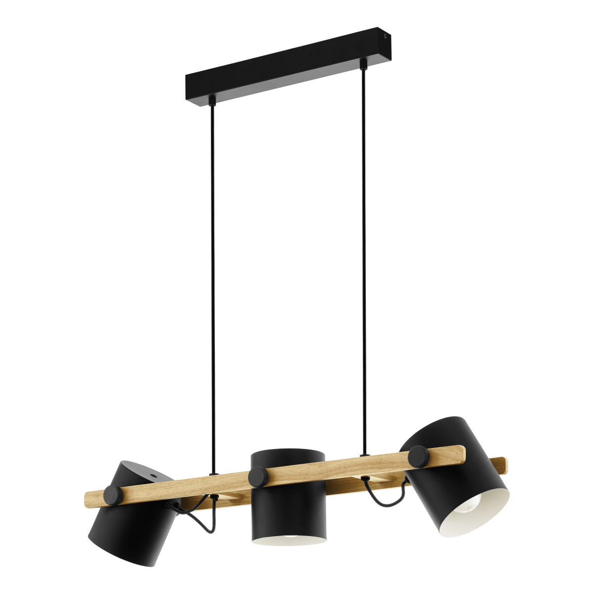 Hornwood 78cm Negro Lámpas de techo De Eglo - La l&aacute;mpara colgante Hornwood combina metal y madera en un dise&ntilde;o r&uacute;stico de atractivo natural.
