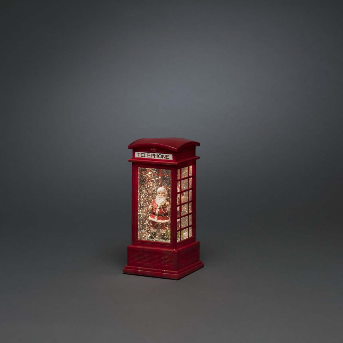 Farol lleno de agua Cabina telefónica ROJO De Konstsmide - Esta linterna con forma de cabina telef&oacute;nica, llena de agua, es una encantadora decoraci&oacute;n navide&ntilde;a que presenta a un simp&aacute;tico Pap&aacute; Noel dentro de una cl&aacute;sica cabina roja.