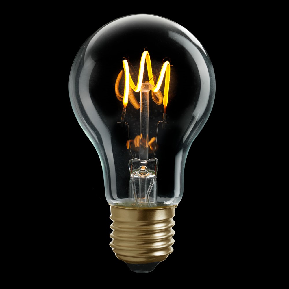 E27 normal 3W 2200K Regulable Transparente De Unison - La fuente de luz E27 est&aacute;ndar, clara y regulable de UNI-FLEX con una potencia de 3 W y una luz c&aacute;lida de 2200 K proporciona una iluminaci&oacute;n elegante y agradable.