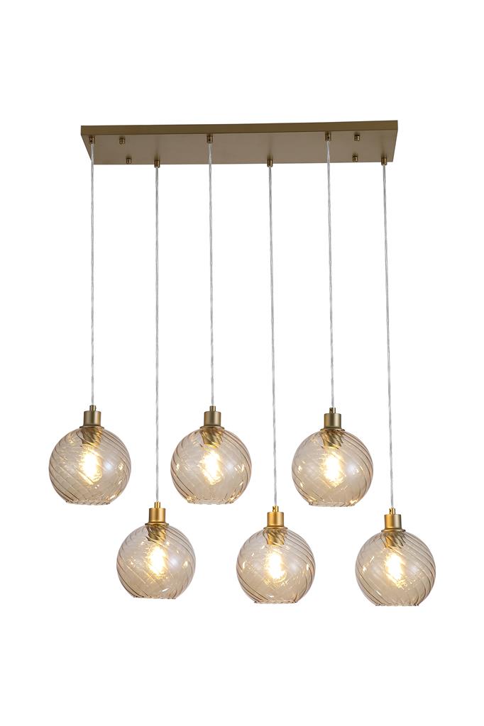 Radiance 95cm Oro Lámpas de techo De Searchlight - Las pantallas cuelgan de una placa de techo dorada, creando una apariencia elegante y con estilo.