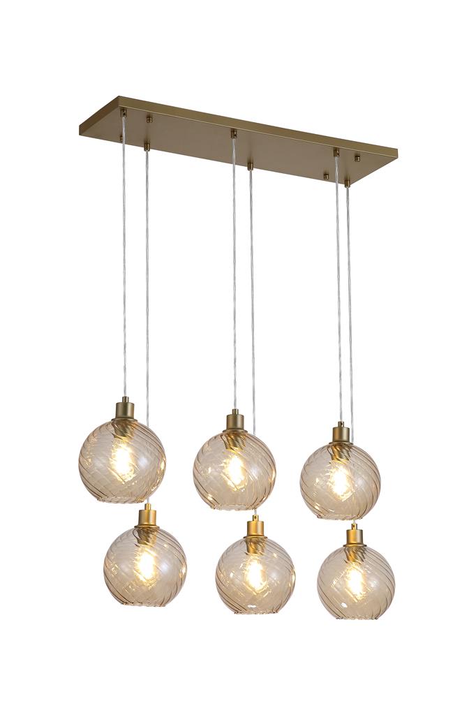 Radiance 95cm Oro Lámpas de techo De Searchlight - Las pantallas cuelgan de una placa de techo dorada, creando una apariencia elegante y con estilo.