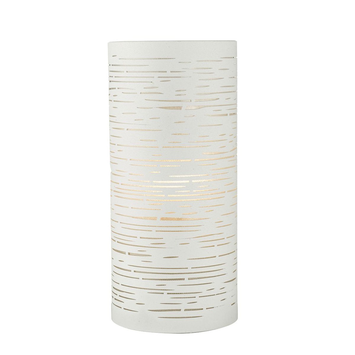 Candy 22cm Blanco lámpara de mesa De Oriva - Esta lámpara de mesa combina sencillez y elegancia a través de su pantalla de metal blanco con refinados tallados horizontales.