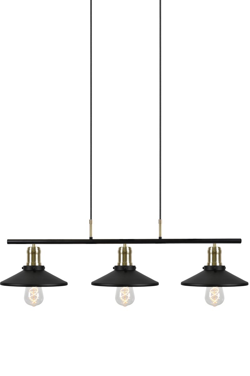 Disc 96cm Negro Lámpas de techo De Globen Lighting - La lámpara está equipada con dos cables textiles de 120 cm de largo y un portalámparas de metal negro.