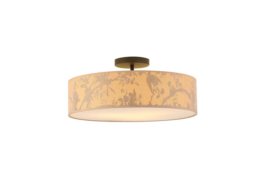 Isla Ø55 Marrón claro plafón De Searchlight - Isla es una hermosa lámpara de techo con pantalla de papel reciclado ecológico y un delicado estampado de hojas en tonos naturales, perfecta para crear un ambiente cálido y relajante.