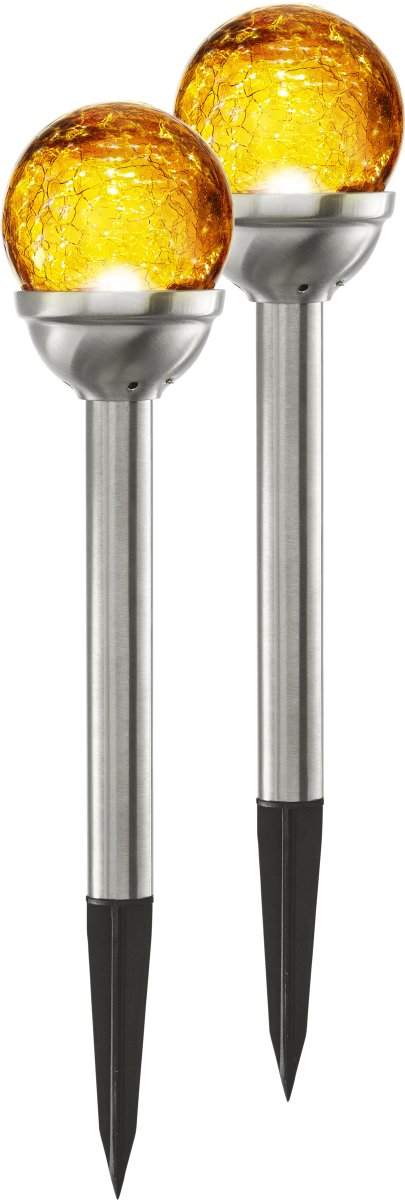 Roma 2-p Ámbar lámpara solar De Star Trading - Paquete de 2 luces de camino alimentadas por energía solar con globos de vidrio ámbar.