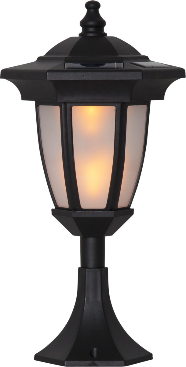 Flame Negro lámpara solar De Star Trading - 35 cm, como decoración de suelo o luz de camino con 1 sección central de 49 cm de altura y 2 secciones centrales de 63 cm de altura.