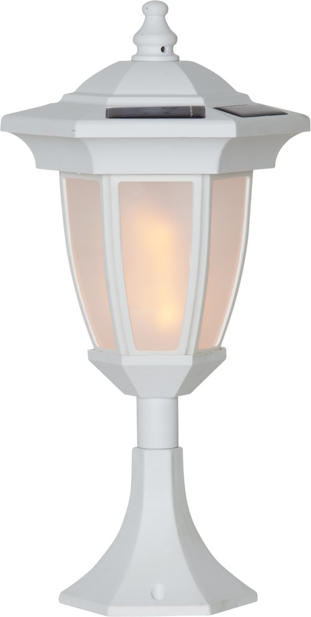 Flame Blanco lámpara solar De Star Trading - 35 cm, como decoración de suelo o luz de camino con 1 sección central de 49 cm de altura y 2 secciones centrales de 63 cm de altura.