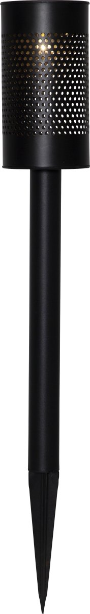 Blace Negro lámpara solar De Star Trading - Su carcasa de metal negro presenta un delicado patrón de cuentas que crea un hermoso y vibrante juego de luces al encenderse.