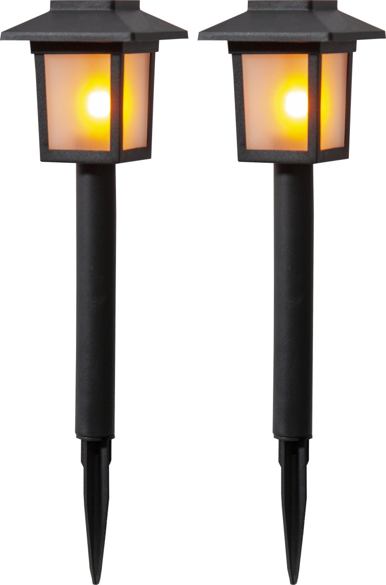Flame Mini 2-p Negro lámpara solar De Star Trading - Hermosa luz decorativa en combinaci&oacute;n con plantas o como una peque&ntilde;a luz de pasillo.