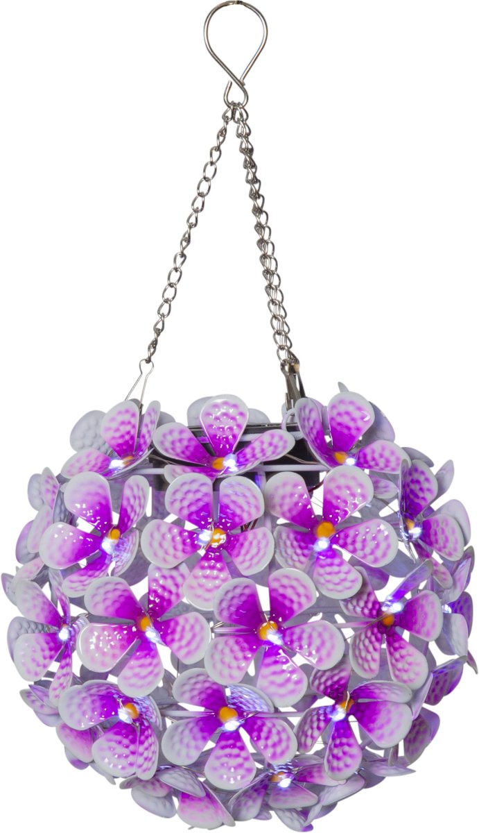 Hortensia Rosa lámpara solar De Star Trading - Hermosa decoraci&oacute;n de c&eacute;lulas solares en forma de flor de hortensia rosa colgante.