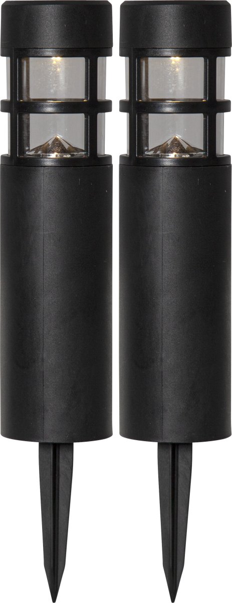 Rundi 2-p Negro lámpara solar De Star Trading - Nuestra luz solar Rundi es un paquete de 2 luces de camino en forma redonda con una hermosa rejilla que brilla en la oscuridad con 3 l&uacute;menes.