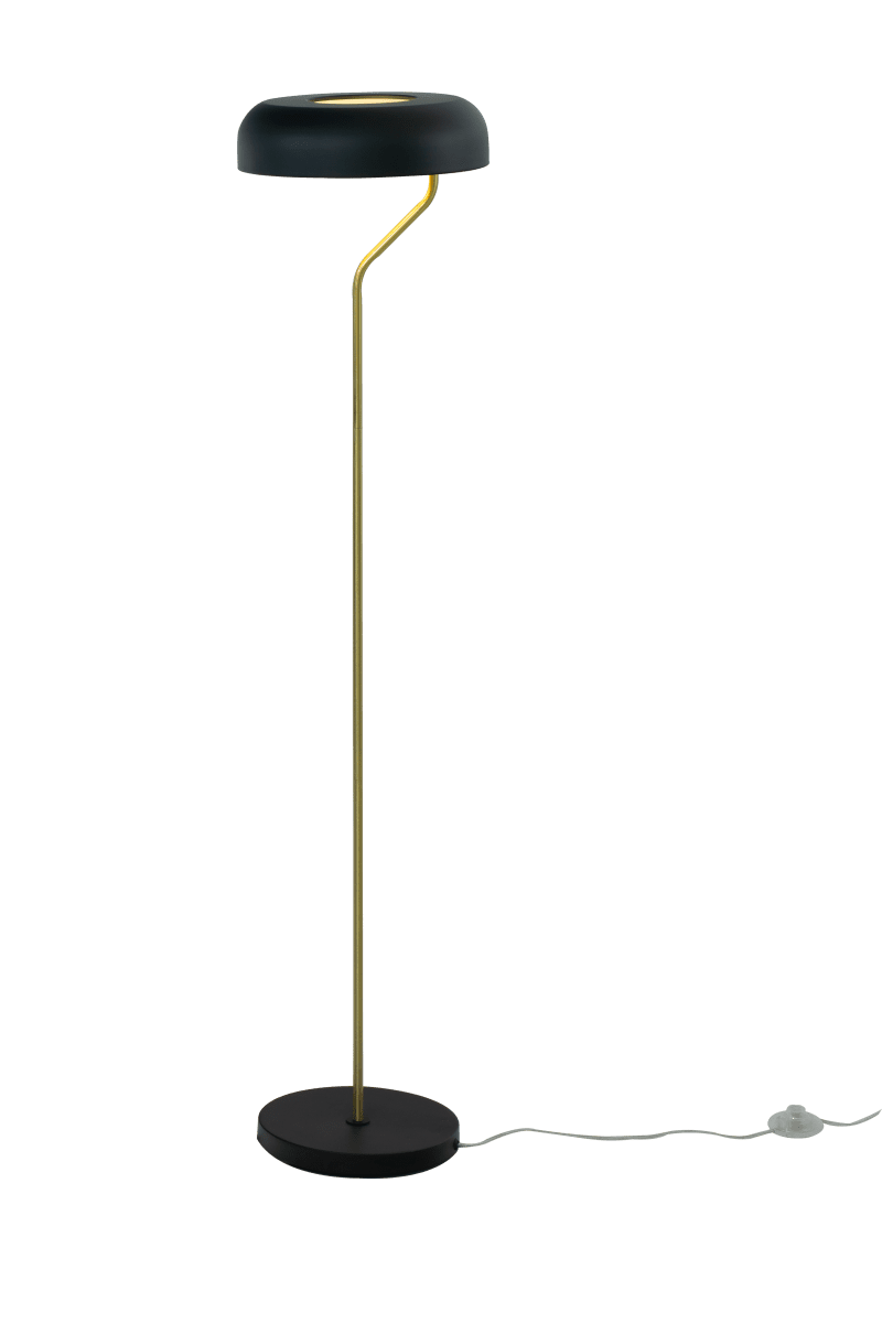 Bremen Negro/latón lámpara de pie De Aneta Lighting - La moderna lámpara de pie Bremen, fabricada en metal negro con detalles en latón mate, impresiona por su originalidad e innovación.
