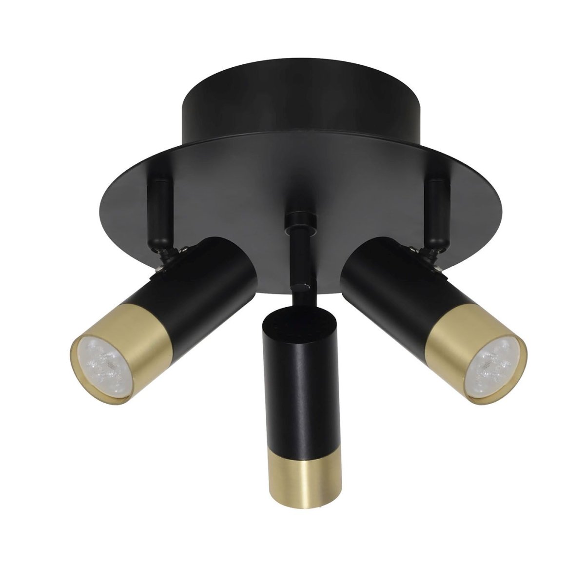 Mini 3 Oro negro foco de techo De Oriva - Mini lámpara de techo fabricada en metal negro con detalles dorados cuenta con tres focos orientables que proporcionan una iluminación flexible y eficaz.