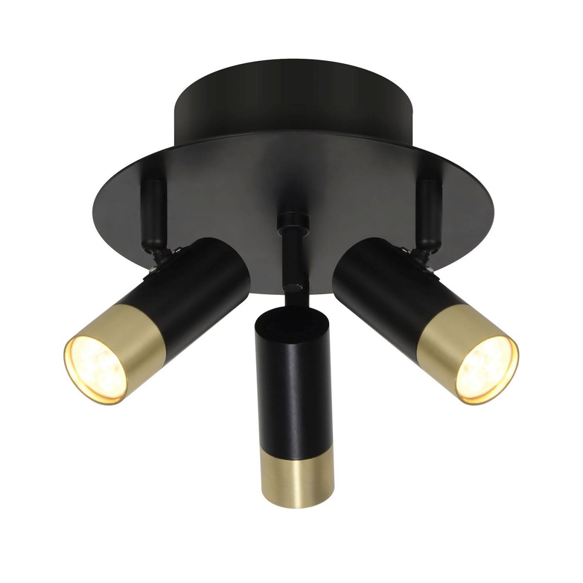 Mini 3 Oro negro foco de techo De Oriva - Mini lámpara de techo fabricada en metal negro con detalles dorados cuenta con tres focos orientables que proporcionan una iluminación flexible y eficaz.