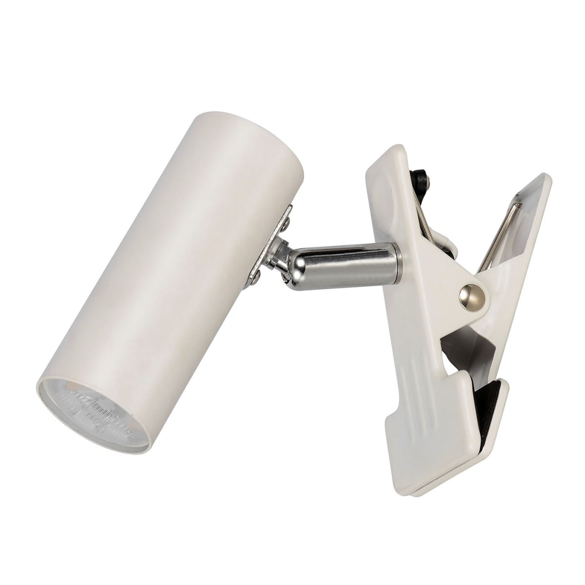 Mini Blanco lámpara de pinza De Oriva - Esta pequeña lámpara de pinza metálica blanca ofrece una solución de iluminación práctica y flexible para cualquier habitación.