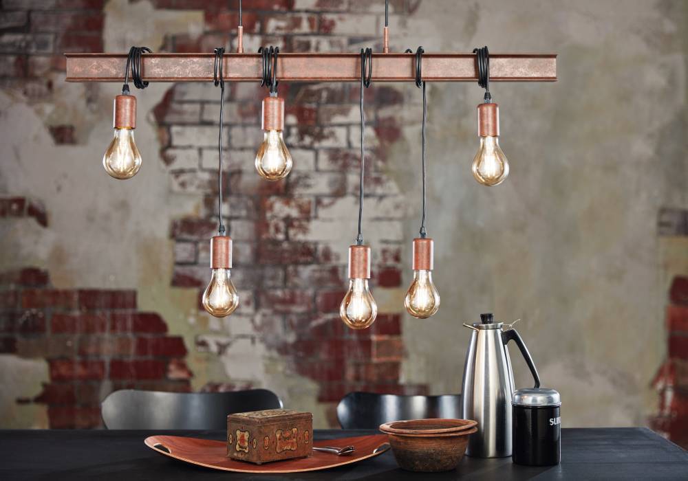 Townshend 100cm Marrón Lámpas de techo De Eglo - La combinación de madera y metal hace que la lámpara llame la atención tanto en interiores modernos como rústicos.