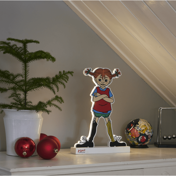 Pippi Multicolor lámpara infantil De Star Trading - Una ilustraci&oacute;n cl&aacute;sica de Pippi Calzaslargas, aqu&iacute; como una silueta que brilla por ambos lados.