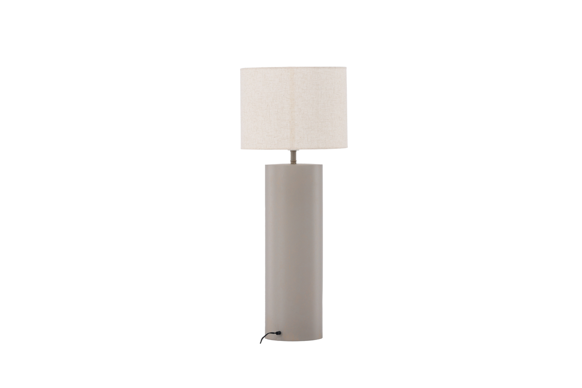 Umeå Gris lámpara de pie De Venture Design - La base redondeada de la lámpara en gris, junto con la pantalla de lino gris claro, le da al hogar un toque lujoso.