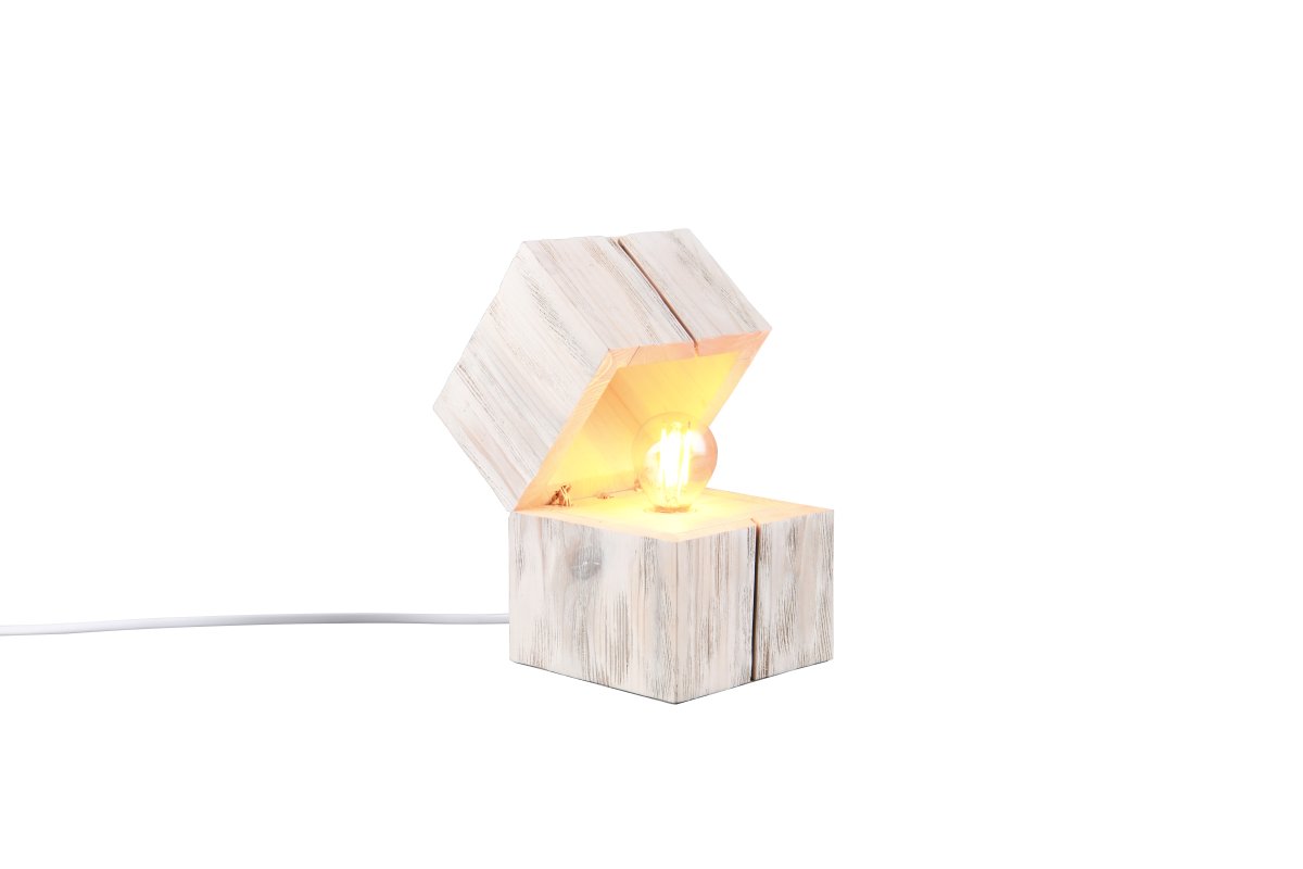 Treasure 16cm Blanco lámpara de mesa De Trio Lighting - Un interruptor de puerta enciende autom&aacute;ticamente la l&aacute;mpara cuando se abre la tapa y permanece encendida.