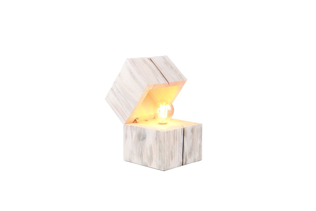 Treasure 16cm Blanco lámpara de mesa De Trio Lighting - Un interruptor de puerta enciende autom&aacute;ticamente la l&aacute;mpara cuando se abre la tapa y permanece encendida.