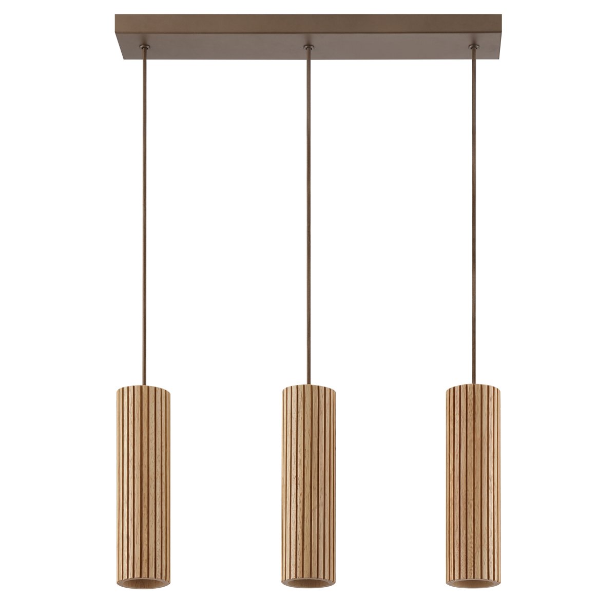 Lakewood 50cm Madera Lámpas de techo De Brilliant - Las tres pantallas están dispuestas en fila y su altura se puede ajustar durante la instalación para adaptarla a la habitación y la ubicación deseada.