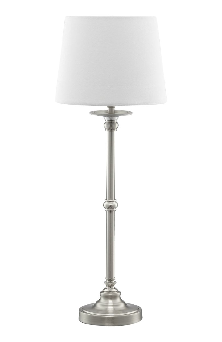 Axel Terciopelo 58cm Blanco lámpara de mesa De Pixie Design - La base de la l&aacute;mpara de metal con acabado satinado, combinada con la pantalla de terciopelo blanco, crea una hermosa atm&oacute;sfera en la habitaci&oacute;n.