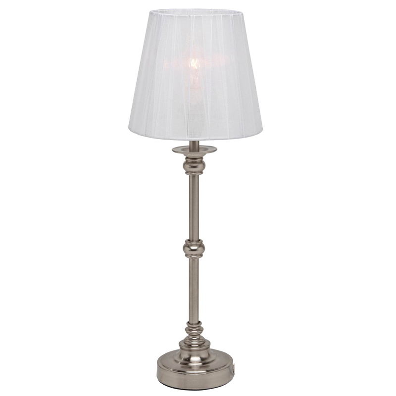 Axel Mini 48cm Plata lámpara de mesa De Pixie Design - La base de la l&aacute;mpara de metal con acabado satinado, combinada con la pantalla de organza blanca, crea una hermosa atm&oacute;sfera en la habitaci&oacute;n.