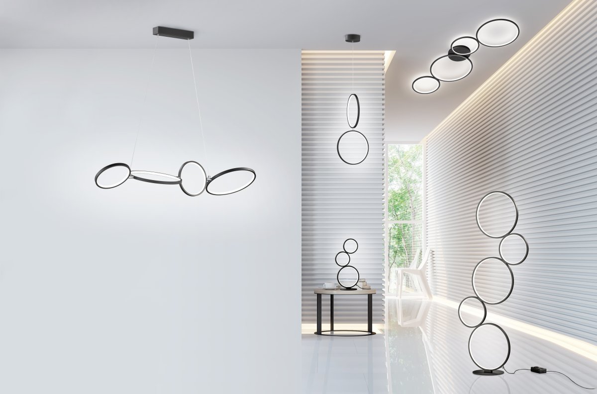 Rondo 45cm Negro lámpara de mesa De Trio Lighting - La lámpara de 45 cm de altura tiene un regulador de intensidad integrado, que se controla a través del interruptor de cable y permite ajustar de forma flexible el brillo de la lámpara.