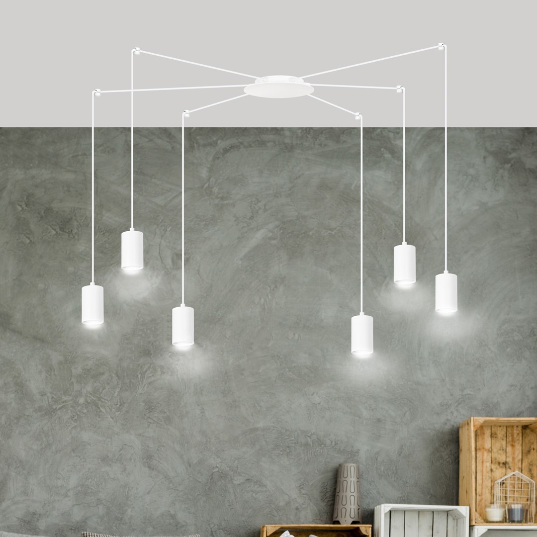 Traker 6 Blanco Lámpas de techo De Emibig Lighting - Traker es una lámpara de techo con forma de araña que ofrece múltiples posibilidades gracias a sus largos tubos.