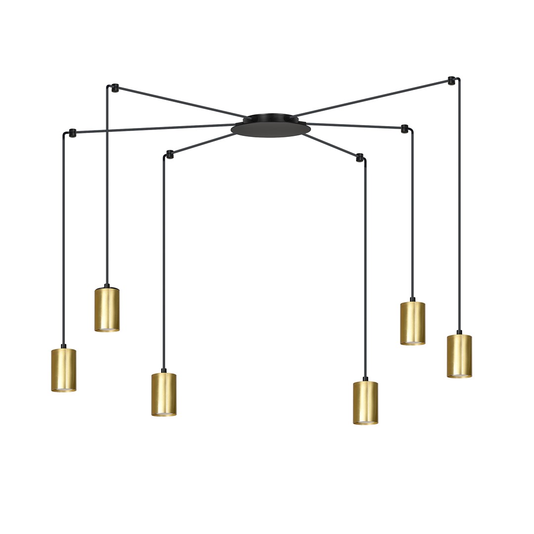 Traker 6 Oro Lámpas de techo De Emibig Lighting - Traker es una lámpara de techo con forma de araña que ofrece múltiples posibilidades gracias a sus largos tubos.