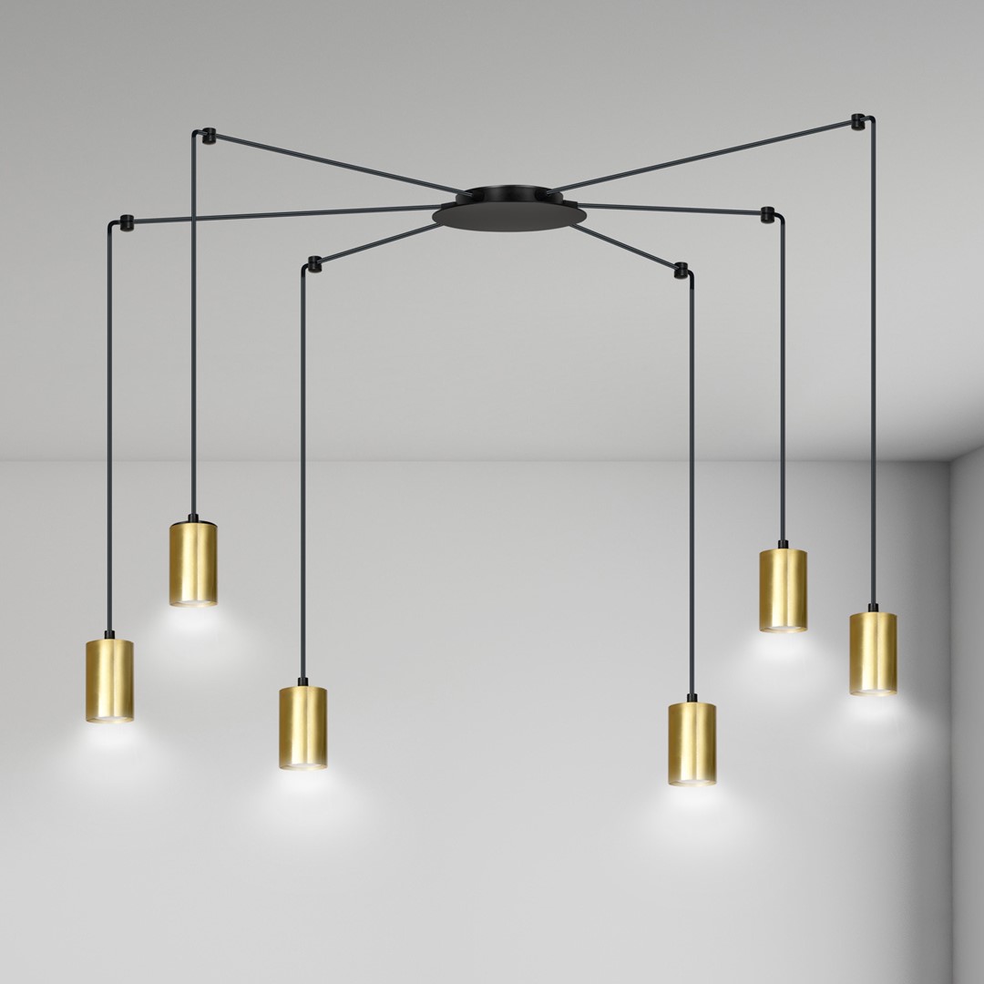 Traker 6 Oro Lámpas de techo De Emibig Lighting - Traker es una lámpara de techo con forma de araña que ofrece múltiples posibilidades gracias a sus largos tubos.