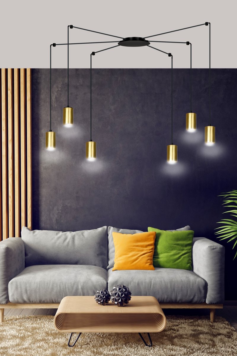 Traker 6 Oro Lámpas de techo De Emibig Lighting - Traker es una lámpara de techo con forma de araña que ofrece múltiples posibilidades gracias a sus largos tubos.