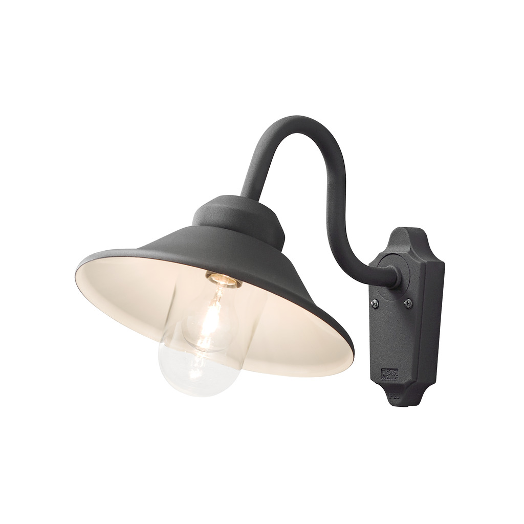 Vega Negro lámpara de exterior De Konstsmide - Con su forma clásica y su gran pantalla, crea una luz agradable y dirigida, perfecta para entradas y terrazas.