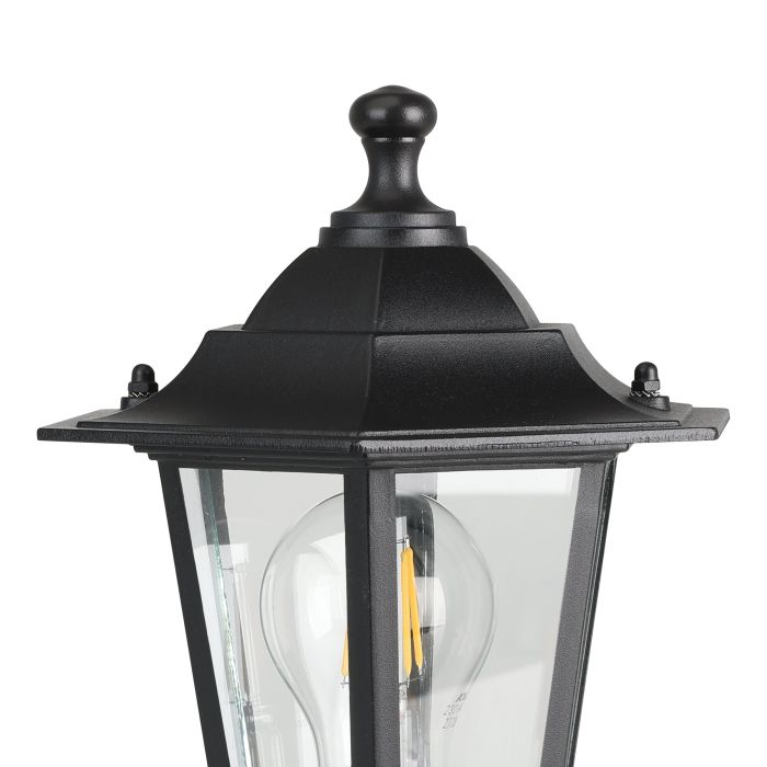 Laterna 38cm Negro De Eglo - Fabricada con material robusto y con cristal transparente para una distribución óptima de la luz, proporciona una luz cálida y acogedora en entradas, jardines y caminos de acceso.