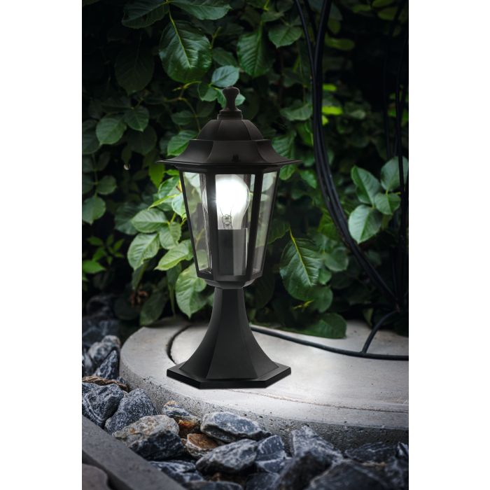 Laterna 38cm Negro De Eglo - Fabricada con material robusto y con cristal transparente para una distribución óptima de la luz, proporciona una luz cálida y acogedora en entradas, jardines y caminos de acceso.