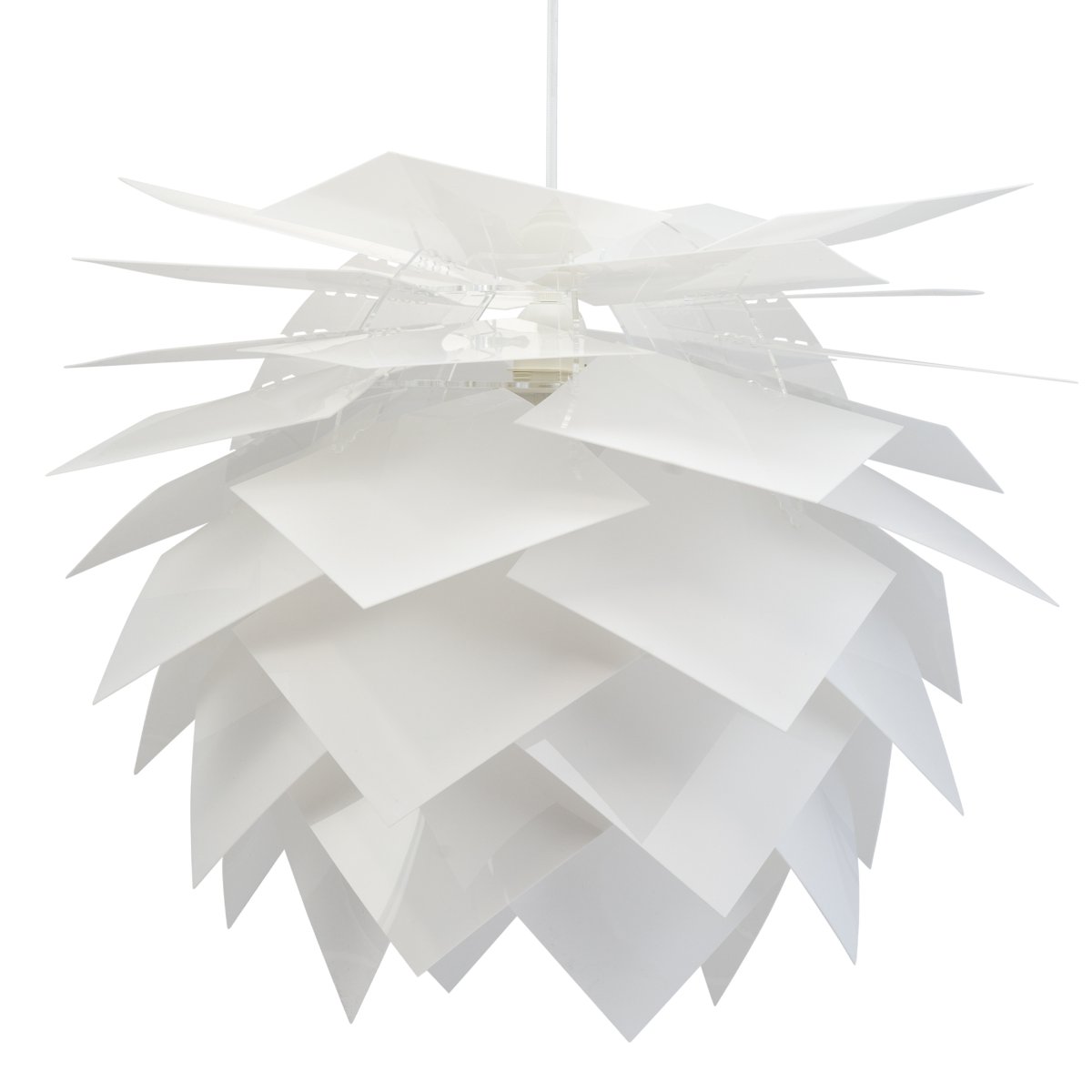 Pineapple Ø75 Blanco Lámpas de techo De Dyberg Larsen - Con su forma innovadora y artística, inspirada en la estructura de la piña, difunde una luz suave y agradable a través de sus capas de paneles blancos.