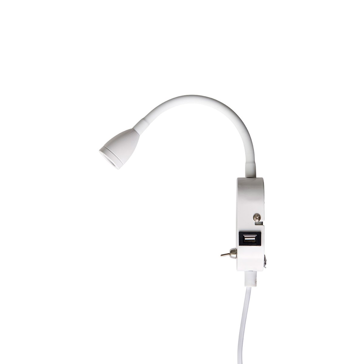 Mols Blanco lámpara de lectura De Dyberg Larsen - Adem&aacute;s, Mols cuenta con un discreto puerto USB (2A) que te permite cargar tu tel&eacute;fono m&oacute;vil junto a la cama sin la molestia de cables adicionales.
